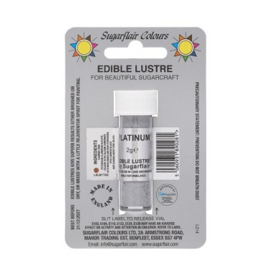 Sugarflair Essbares Glanz Pulver - Platinum - Silber- 2g