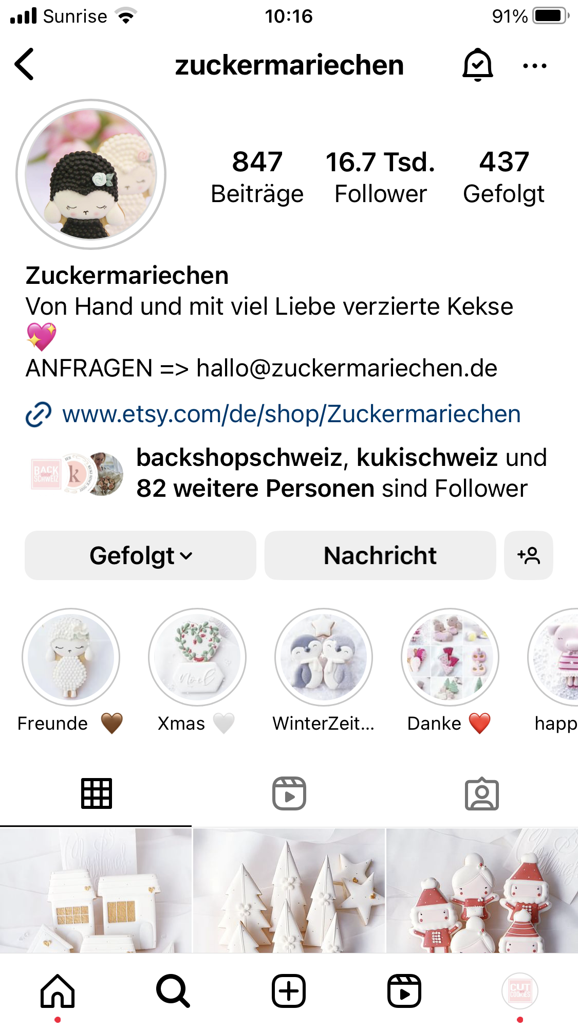 Instagram Profil von Zuckermariechen