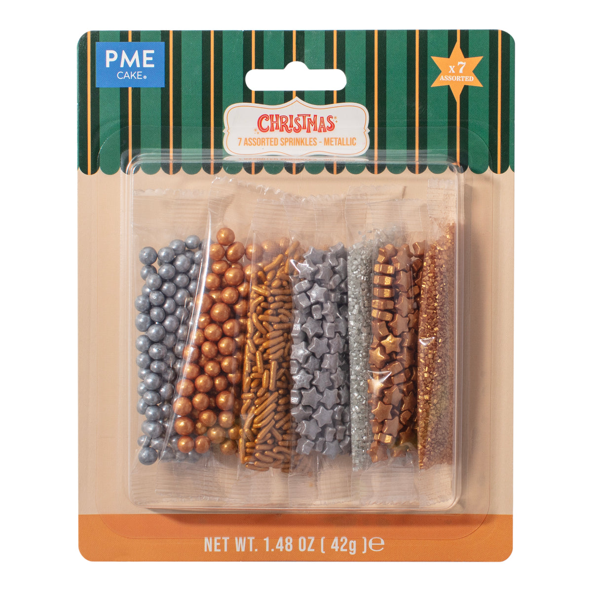 PME Zuckerstreusel - Weihnachten - 7er Pack - Metallisch