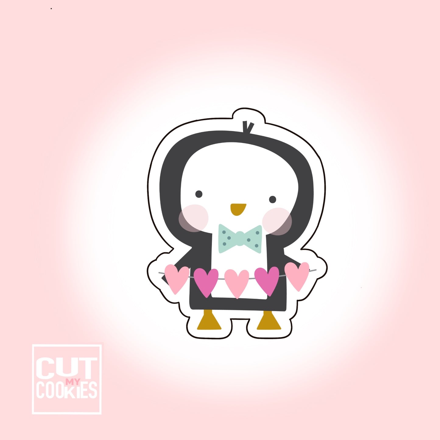 Cookie cutter penguin with heart garland