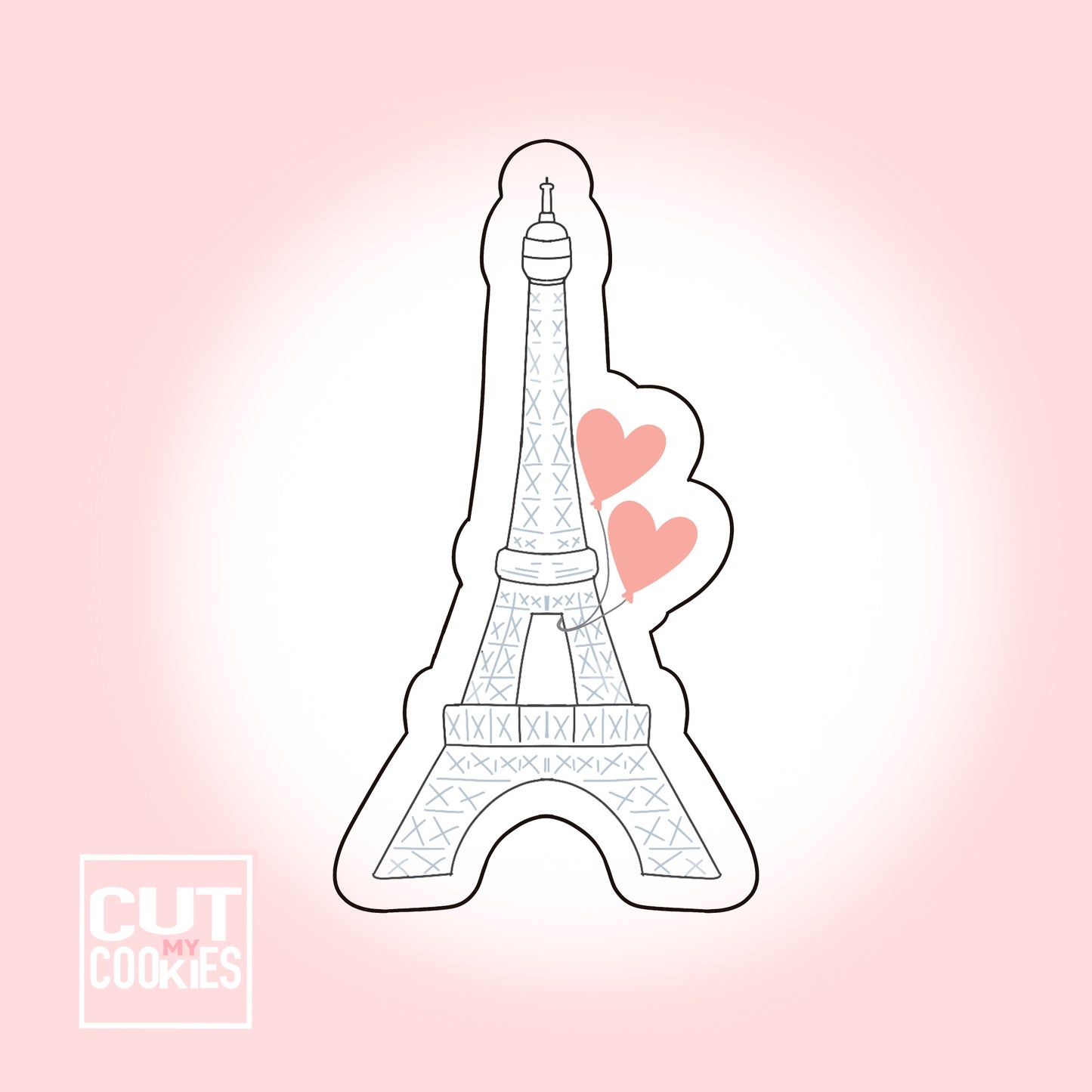 Cookie cutter Eiffel Tower with heart balloon